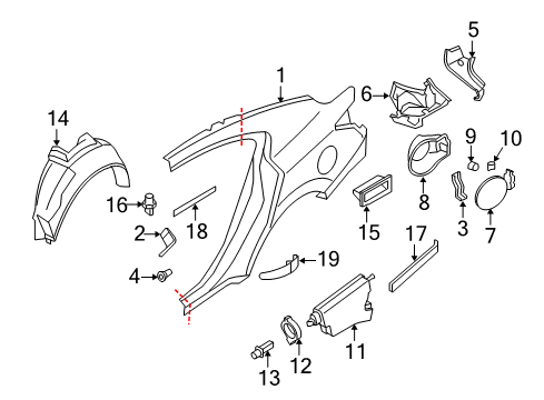 2010 Nissan Maxima Quarter Panel & Components, Exterior Trim Extension-Rear Fender, RH Diagram for G8116-9N0MA