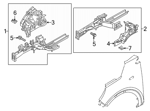 2019 Kia Sorento Structural Components & Rails Fender Mounting Bracket Assembly, Right Diagram for 64527C5000