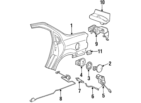 1996 Mercury Mystique Quarter Panel & Components Latch Assembly Diagram for F5RZ-5428610-A