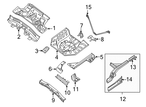 2012 Nissan Sentra Rear Body - Floor & Rails Reinforce-Anchor Belt, Rear Inner LH Diagram for 74575-ET030