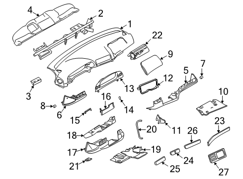 2002 BMW M5 Instrument Panel Foot Controls Trim Panel Bracket Diagram for 51458163021