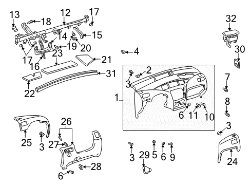 2003 Toyota Prius Cluster & Switches, Instrument Panel Screw, Tapping Diagram for 93568-55014