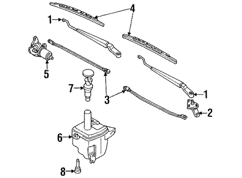 1991 Nissan Stanza Wiper & Washer Components Windshield Wiper Arm Assembly Diagram for 28881-61E05
