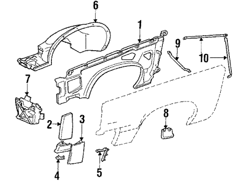 1984 Cadillac Eldorado Fender - Inner Components Extension Retainer Diagram for 1613408