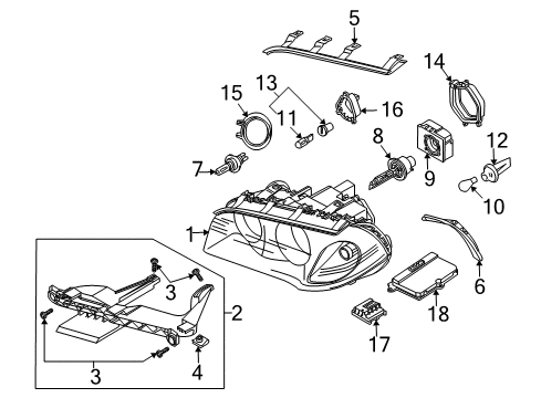 2005 BMW X3 Headlamps Right Headlight Diagram for 63123418424