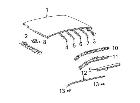 2005 Scion xA Roof & Components, Exterior Trim Roof Bow Diagram for 63143-52060