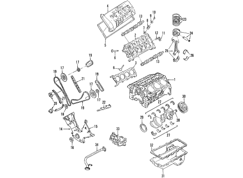 2004 Lincoln Aviator Engine Parts, Mounts, Cylinder Head & Valves, Camshaft & Timing, Oil Pan, Oil Pump, Crankshaft & Bearings, Pistons, Rings & Bearings Valve Cover Diagram for 2C5Z-6582-AA