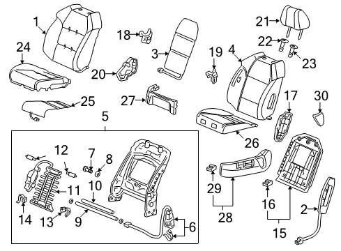 2010 Acura MDX Driver Seat Components Pad Complete Left, Front Back Diagram for 81527-STX-L01