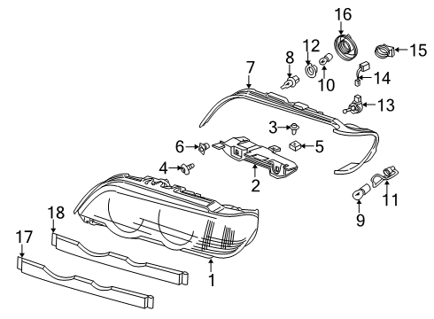 2004 BMW X5 Headlamps Right Xenon Headlamp Assembly Diagram for 63117166800