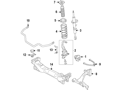2012 Nissan GT-R Front Suspension Components, Lower Control Arm, Upper Control Arm, Stabilizer Bar Spring-Front Diagram for 54009-KJ10B