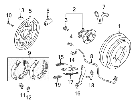 2008 Mitsubishi Lancer Brake Components Spring-Brake Shoe Anchor Diagram for MB618201
