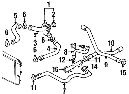 1997 BMW 318ti Hoses, Lines & Pipes Radiator Hose Heater Motor Diagram for 64211387010