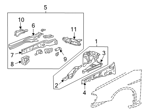 2003 Honda Civic Structural Components & Rails Panel, L. FR. (Outer) Diagram for 04616-S5D-A00ZZ
