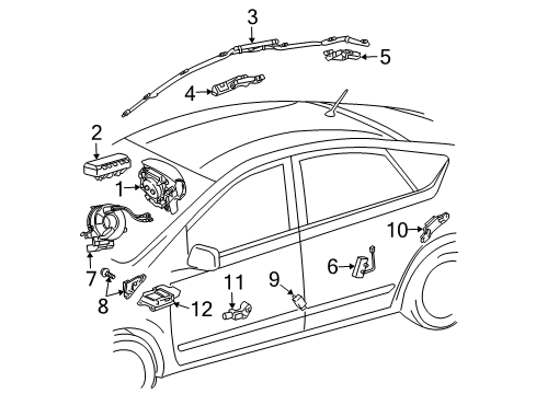 2004 Toyota Prius Air Bag Components Head Air Bag Front Bracket Diagram for 62156-47010