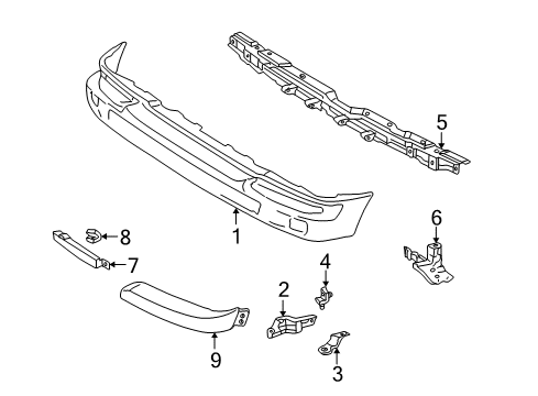 1998 Toyota Tacoma Front Bumper Bumper Cover Side Support Diagram for 52116-35070