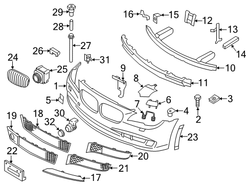 2014 BMW ActiveHybrid 7 Parking Aid Trim Grille, Partly Closed, Bottom Left Diagram for 51117903675