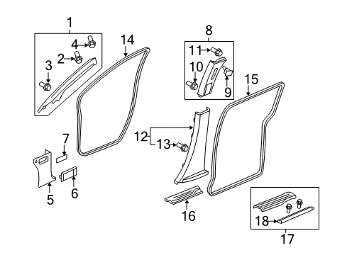 2008 Honda Odyssey Interior Trim - Pillars, Rocker & Floor Garnish Assy., R. FR. Pillar *G64L* (OLIVE) Diagram for 84101-SHJ-A01ZA