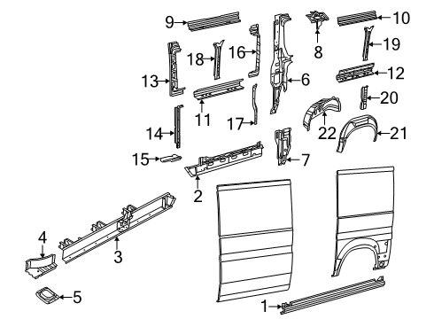 2021 Ram ProMaster 1500 Inner Structure - Side Panel REINFMNT-Body Side Aperture Diagram for 68167522AA