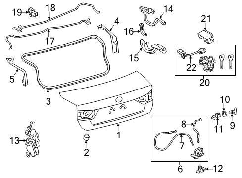 2013 Lexus GS450h Trunk Luggage Compartment Door Lock Assembly Diagram for 64650-30070