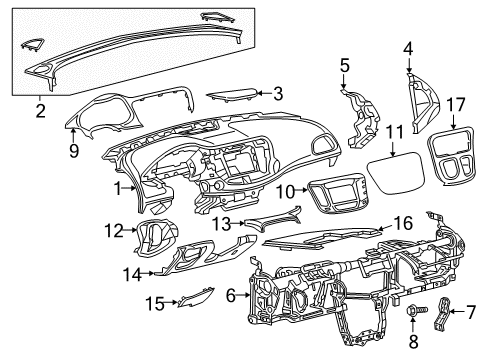 2016 Chrysler 200 Instrument Panel Components MTC Ring-Trim Diagram for 68245028AA