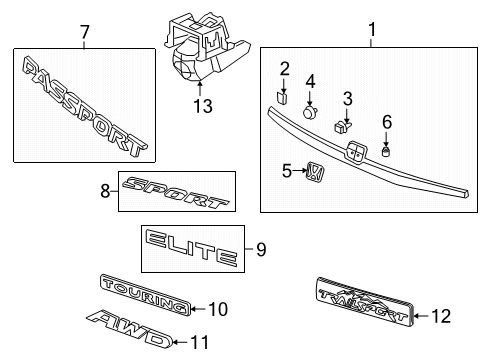 2019 Honda Passport Parking Aid GARN, RR. LICENSE Diagram for 74890-TGS-A01