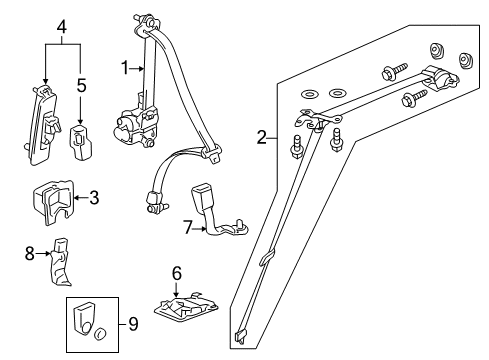 2014 Honda Odyssey Seat Belt Buckle Set, R. RR. Seat Belt *YR400L* (SIENNA BEIGE) Diagram for 04823-TK8-A00ZD