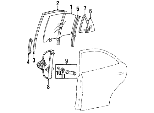 1999 Hyundai Accent Rear Door - Glass & Hardware Channel Assembly-Rear Door Front L Diagram for 83551-22000
