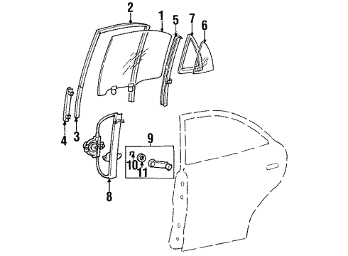 1999 Hyundai Accent Rear Door - Glass & Hardware Passenger Side Rear Door Window Regulator Assembly Diagram for 83402-22000