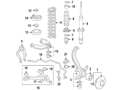 2006 Acura TSX Front Suspension Components, Lower Control Arm, Upper Control Arm, Stabilizer Bar Hub Assembly, Front Diagram for 44600-SDA-A10