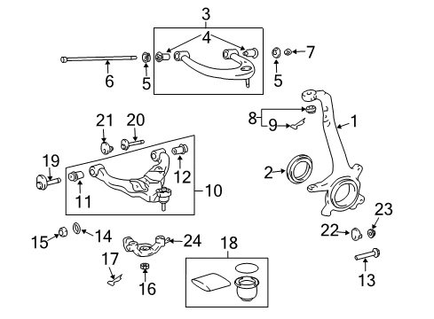 2003 Lexus GX470 Front Suspension Components, Lower Control Arm, Upper Control Arm, Ride Control, Stabilizer Bar Bush, Upper Arm Diagram for 48632-60040