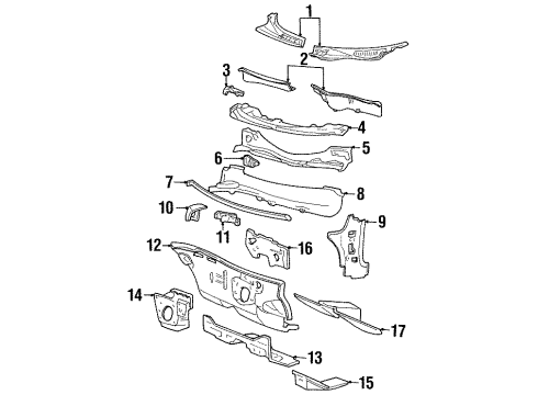 2001 Lincoln Continental Cowl Insulator Diagram for XF3Z5401670AA