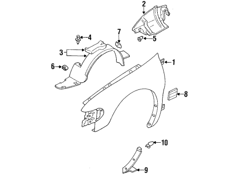 1995 Nissan Quest Fender & Components, Exterior Trim Protector-Front Fender, LH Diagram for 63843-1B000