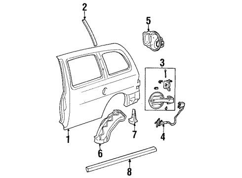 2002 Ford Windstar Side Panel & Components, Exterior Trim Fuel Door Diagram for XF2Z-16405A26-AA