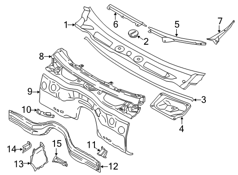 2015 BMW X1 Cowl Cover Panel, Engine Compartment, Left Diagram for 41217135629