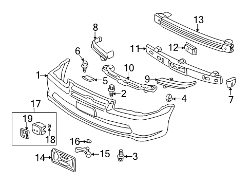 1999 Honda Accord Front Bumper Spacer, Bumper Side Diagram for 71598-SL4-013