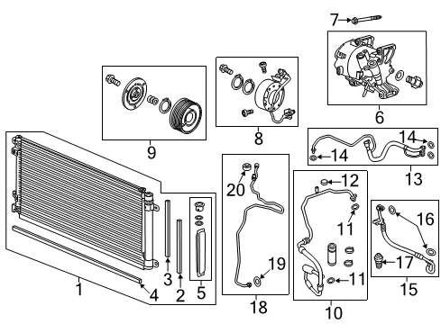 2019 Honda Civic A/C Condenser, Compressor & Lines Pipe, Receiver Diagram for 80341-TEG-A01