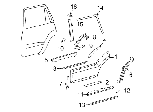 2009 Lexus GX470 Exterior Trim - Rear Door Moulding, Rear Door Outside, Lower RH Diagram for 75745-60010-J1