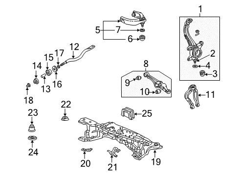 1999 Honda Accord Front Suspension Components, Lower Control Arm, Upper Control Arm, Stabilizer Bar Rod, R. FR. Radius Diagram for 51352-S84-A01