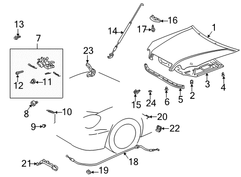 2002 Lexus IS300 Hood & Components Clip, Hood Support Rod Diagram for 53454-53020