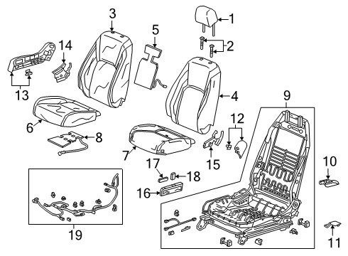 2021 Honda Clarity Passenger Seat Components Cover Set, Passenger Side Trim (Deep Black) (Leather) Diagram for 81125-TRV-A01ZB