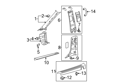 2012 Toyota Sienna Interior Trim - Pillars, Rocker & Floor Windshield Pillar Trim Diagram for 62212-08060-E0