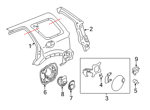 2008 Ford Escape Quarter Panel & Components Housing Diagram for 4L8Z-7828646-AA