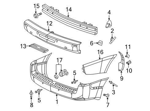 2007 Saturn Relay Rear Bumper Shield, Rear Bumper Fascia Splash Diagram for 15108817