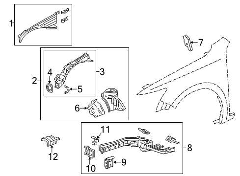 2013 Acura ILX Structural Components & Rails Gusset B, Left Front Shock Absorber Extension Diagram for 60739-TR0-A00ZZ