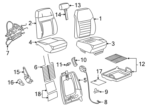 2007 Ford Mustang Front Seat Components Knob Diagram for 7R3Z-6362622-AA