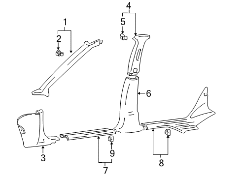 2003 Hyundai XG350 Interior Trim - Pillars, Rocker & Floor Trim Assembly-Center Pillar Upper LH Diagram for 85830-39500-CI