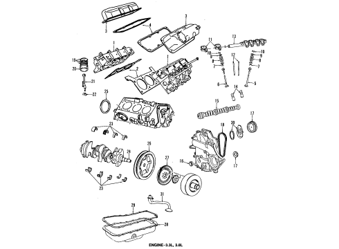 1992 Plymouth Voyager Engine Parts, Mounts, Cylinder Head & Valves, Camshaft & Timing, Oil Pan, Oil Pump, Balance Shafts, Crankshaft & Bearings, Pistons, Rings & Bearings Support Engine Right Diagram for 4668143
