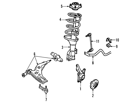 2006 Ford Mustang Front Suspension, Lower Control Arm, Stabilizer Bar, Suspension Components Strut Diagram for 9R3Z-18124-G