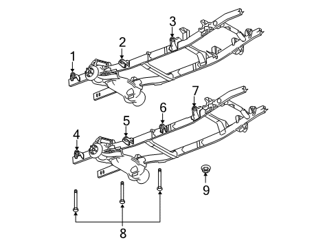 2008 Dodge Ram 3500 Frame & Components ISOLATOR-Body Hold Down Diagram for 52121537AA