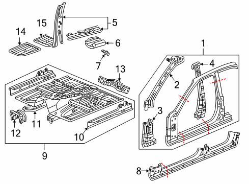 2002 Acura RL Center Pillar, Hinge Pillar, Rocker, Floor & Rails, Uniside Bolt-Washer (10X25) Diagram for 93404-10025-08